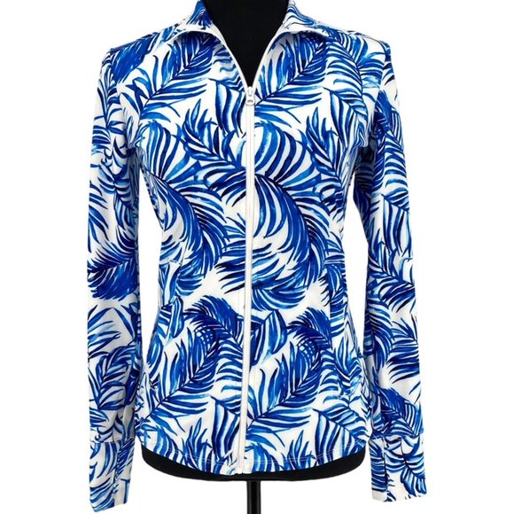 NWT Tommy Bahama Golf Full Zip Activewear Jacket Sz.XS UPF Blue Botanical Print - Picture 2 of 8